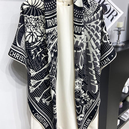 SQUARE SCARF 140 CM IN BLACK MIX WHITE MONOGRAM WOOL AND SILK 415109