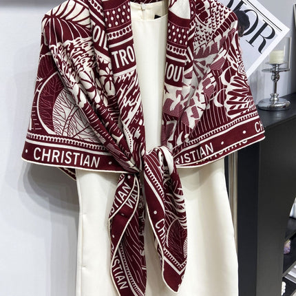 SQUARE SCARF 140 CM IN MAROON RED MIX WHITE MONOGRAM WOOL AND SILK 415110