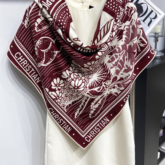 SQUARE SCARF 140 CM IN MAROON RED MIX WHITE MONOGRAM WOOL AND SILK 415110