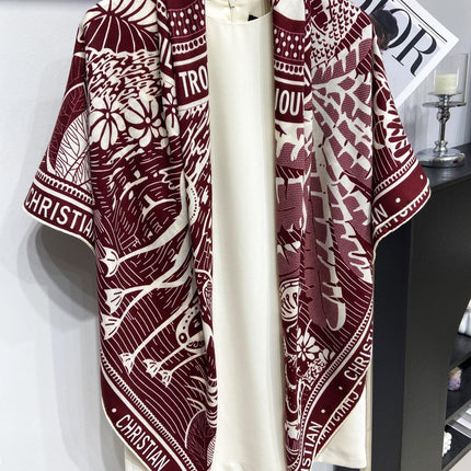 SQUARE SCARF 140 CM IN MAROON RED MIX WHITE MONOGRAM WOOL AND SILK 415110