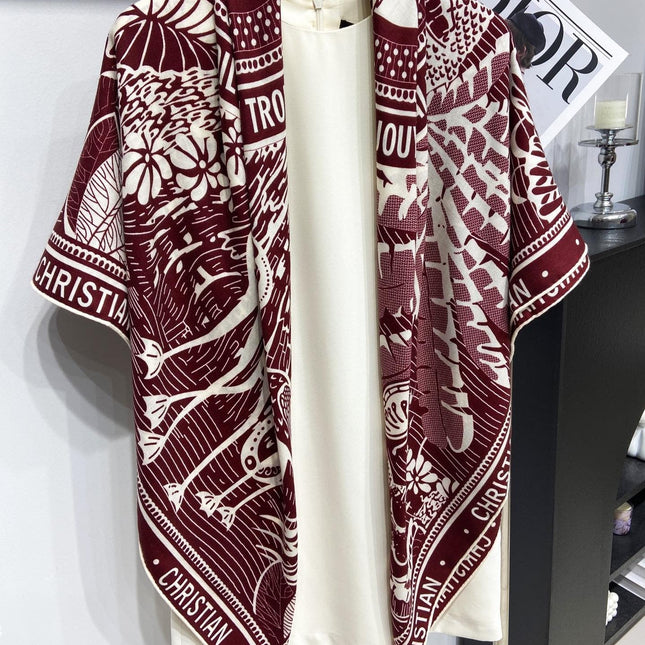 SQUARE SCARF 140 CM IN MAROON RED MIX WHITE MONOGRAM WOOL AND SILK 415110