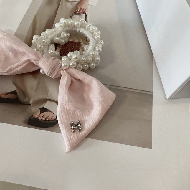 LIGHT PINK WRINKLED FABRIC WITH PEARL SCRUNCHIE 358300