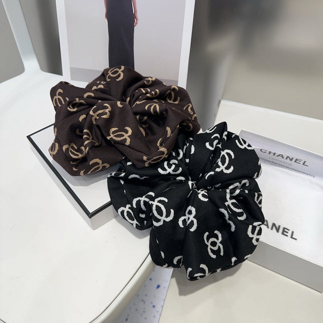 WALNUT BROWN MONOGRAM FABRIC SCRUNCHIE 412545