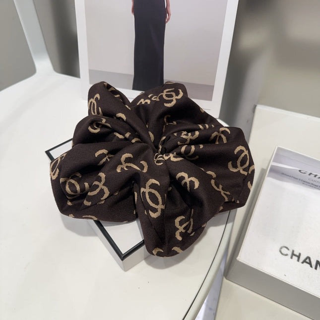 WALNUT BROWN MONOGRAM FABRIC SCRUNCHIE 412545
