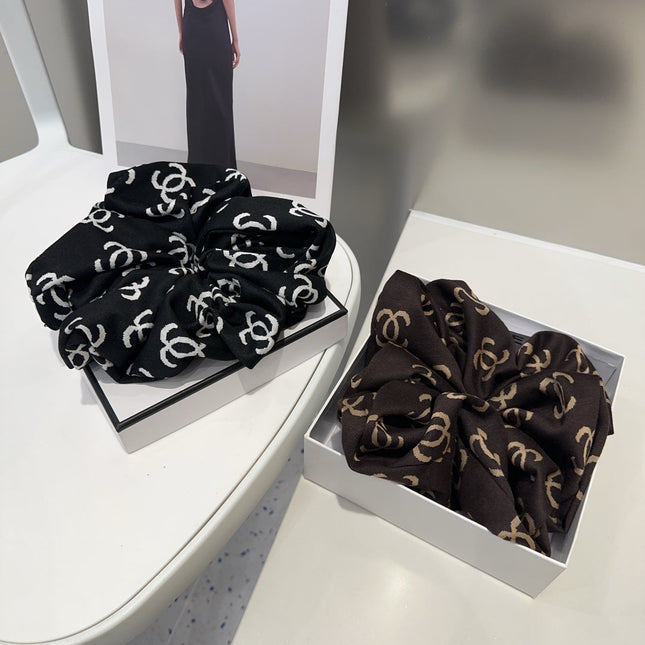 WALNUT BROWN MONOGRAM FABRIC SCRUNCHIE 412545