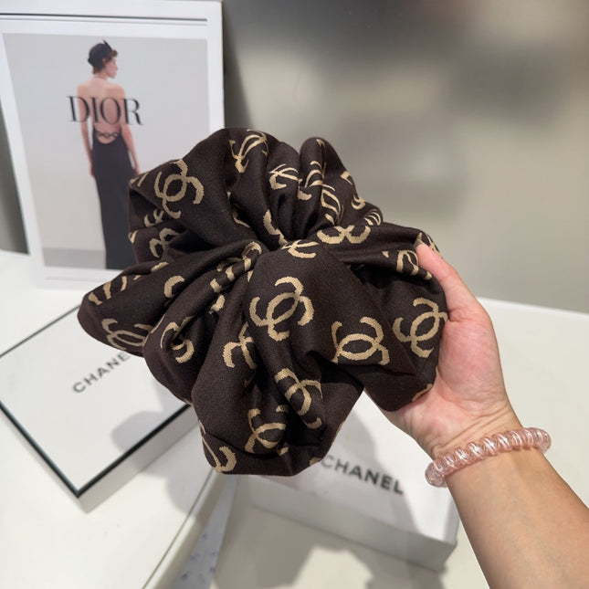 WALNUT BROWN MONOGRAM FABRIC SCRUNCHIE 412545