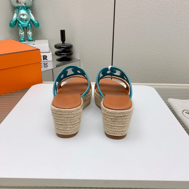 ITHEA 85 MM ESPADRILLE IN BRONZE BROWN AND CERULEAN BLUE SUEDE