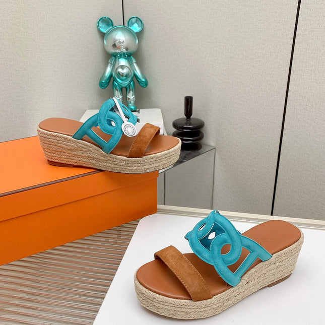 ITHEA 85 MM ESPADRILLE IN BRONZE BROWN AND CERULEAN BLUE SUEDE