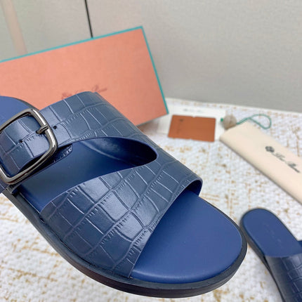 SANDALS IN CLASSIC BLUE SNAKE EMBOSSED CALFSKIN