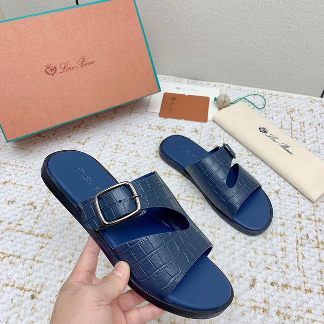 SANDALS IN CLASSIC BLUE SNAKE EMBOSSED CALFSKIN