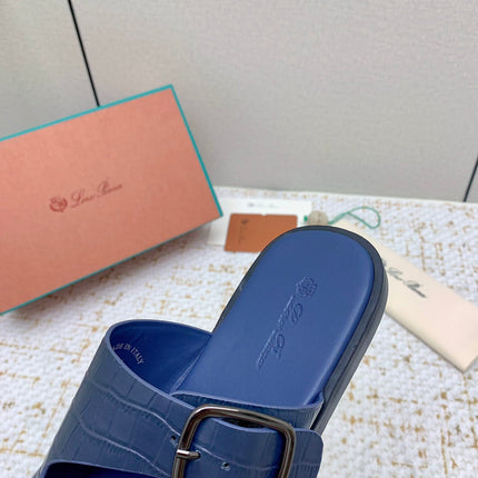 SANDALS IN CLASSIC BLUE SNAKE EMBOSSED CALFSKIN