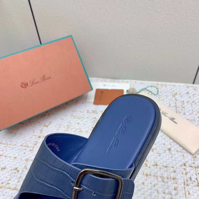 SANDALS IN CLASSIC BLUE SNAKE EMBOSSED CALFSKIN