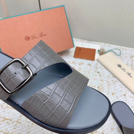 SANDALS IN DARK GRAY SNAKE EMBOSSED CALFSKIN