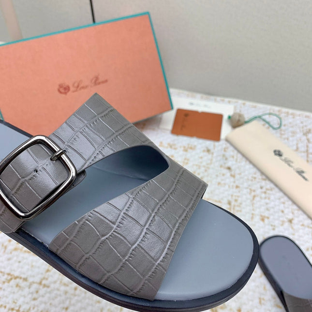 SANDALS IN DARK GRAY SNAKE EMBOSSED CALFSKIN