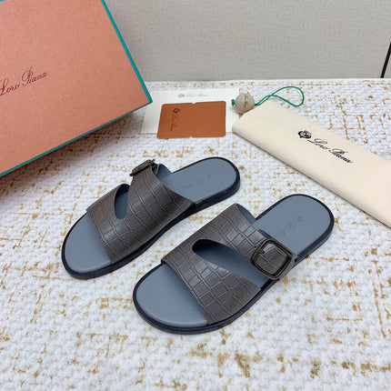 SANDALS IN DARK GRAY SNAKE EMBOSSED CALFSKIN