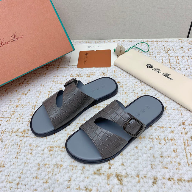 SANDALS IN DARK GRAY SNAKE EMBOSSED CALFSKIN