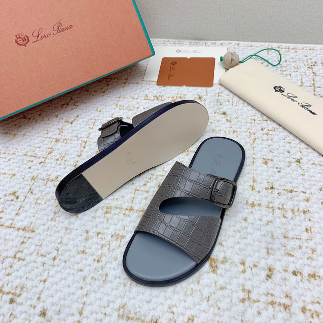 SANDALS IN DARK GRAY SNAKE EMBOSSED CALFSKIN