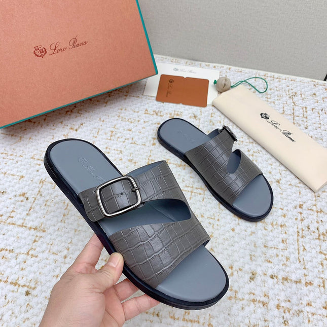 SANDALS IN DARK GRAY SNAKE EMBOSSED CALFSKIN
