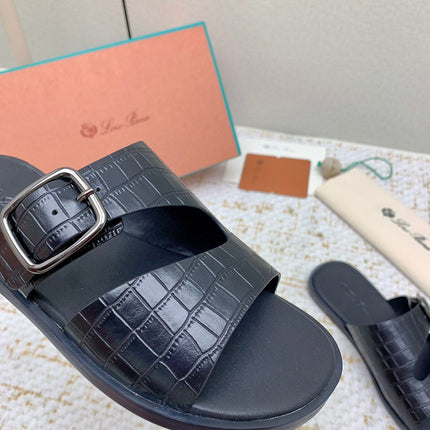 SANDALS IN BLACK SNAKE EMBOSSED CALFSKIN