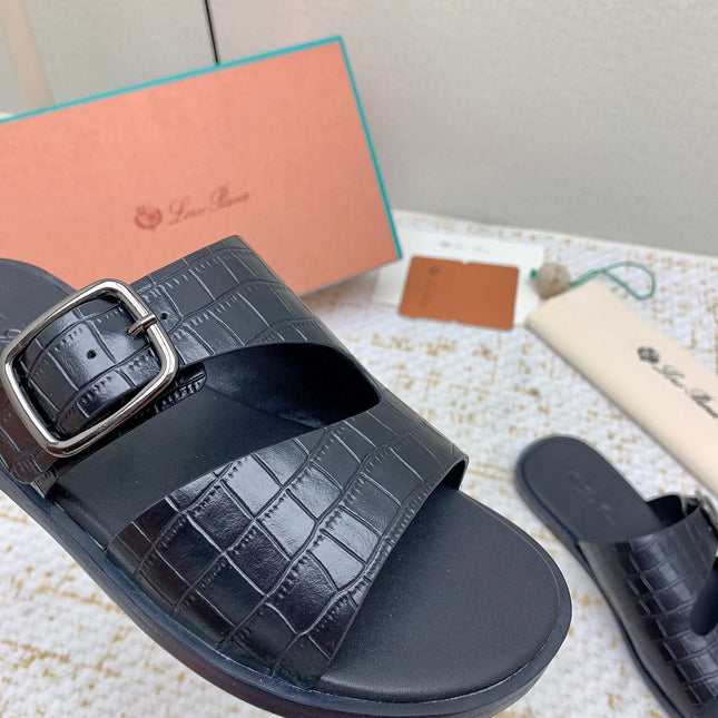 SANDALS IN BLACK SNAKE EMBOSSED CALFSKIN