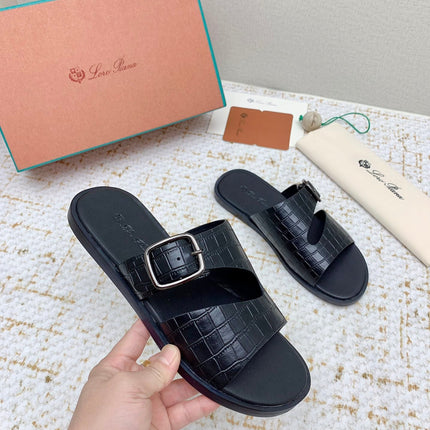 SANDALS IN BLACK SNAKE EMBOSSED CALFSKIN