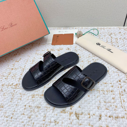 SANDALS IN BLACK SNAKE EMBOSSED CALFSKIN