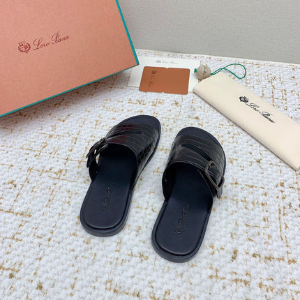 SANDALS IN BLACK SNAKE EMBOSSED CALFSKIN