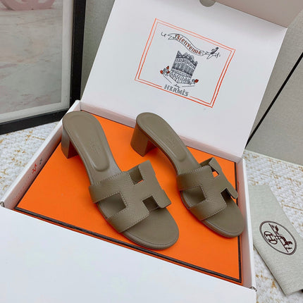 HM OASIS SANDAL HEEL 50MM IN TAUPE BROWN CALFSKIN