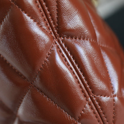 CHANEL 25S HOBO BAG 32 CM IN BROWN LAMBSKIN WITH GOLD HARDWARE