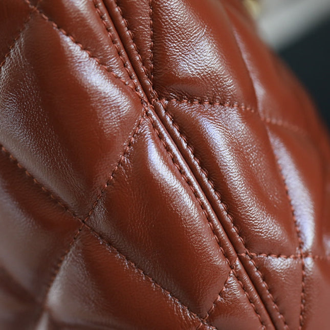 CHANEL 25S HOBO BAG 32 CM IN BROWN LAMBSKIN WITH GOLD HARDWARE