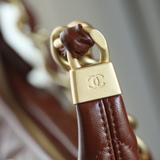 CHANEL 25S HOBO BAG 32 CM IN BROWN LAMBSKIN WITH GOLD HARDWARE