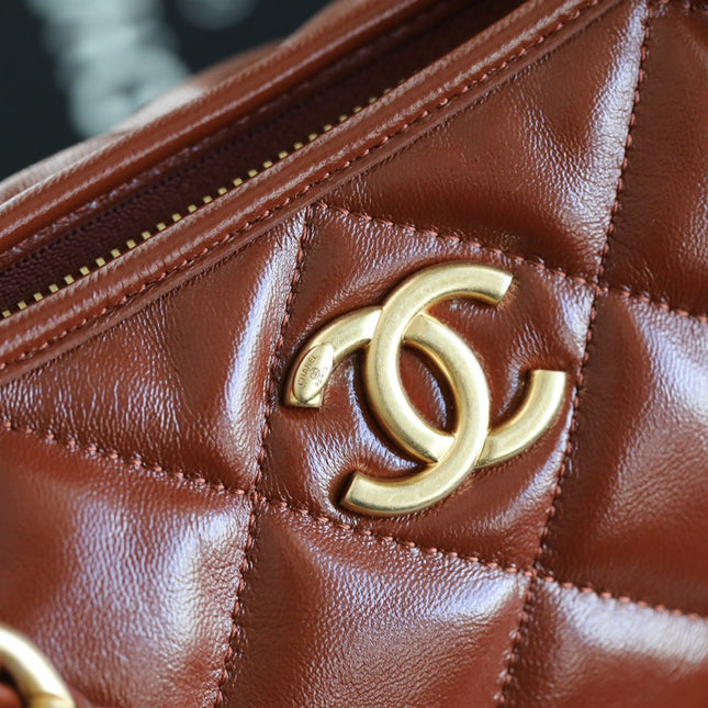 CHANEL 25S HOBO BAG 32 CM IN BROWN LAMBSKIN WITH GOLD HARDWARE