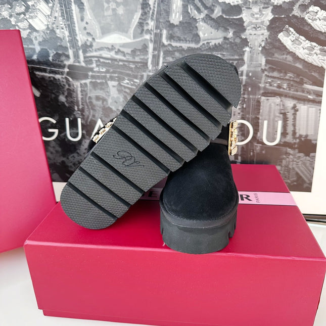 VIV' WINTER FUR STRASS BUCKLE ANKLE BOOTS IN BLACK SUEDE