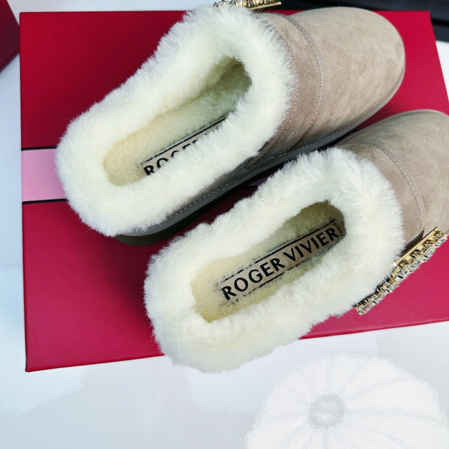 VIV WINTER PLATFORM MULES IN BEIGE SUEDE