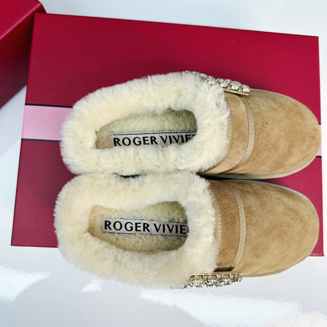 VIV WINTER PLATFORM MULES IN BROWN SUEDE