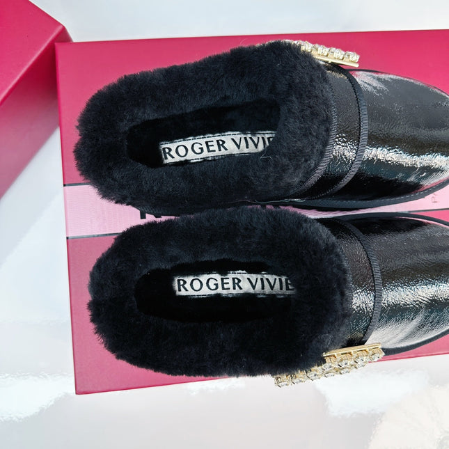 VIV WINTER PLATFORM MULES IN BLACK PATENT CALFSKIN