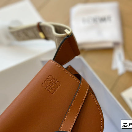 LOE MINI 18 GATE DUAL BAG IN TAN SOFT CALFSKIN AND JACQUARD