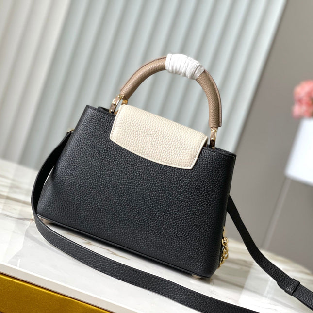 CAPUCINES BB 27 IN BLACK MIX WHITE TAURILLON GOLD HARDWARE