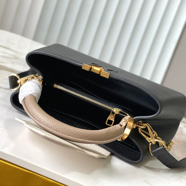 CAPUCINES BB 27 IN BLACK MIX WHITE TAURILLON GOLD HARDWARE