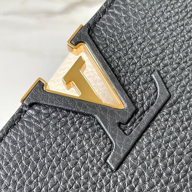 CAPUCINES BB 27 IN BLACK MIX WHITE TAURILLON GOLD HARDWARE