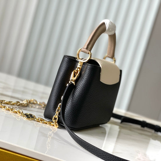 CAPUCINES MINI 21 IN BLACK MIX WHITE TAURILLON GOLD HARDWARE