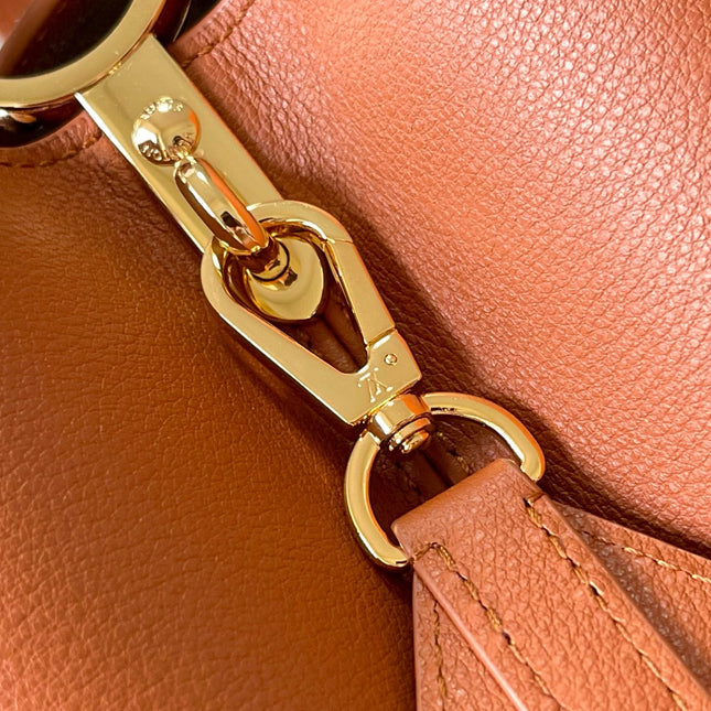 CAPUCINES SOUPLE GM 38 IN COGNAC CALFSKIN GOLD HARDWARE
