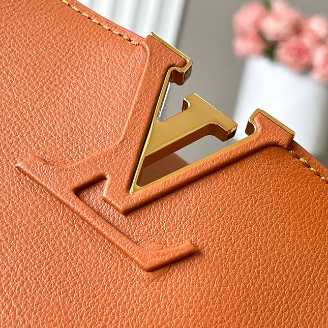 CAPUCINES SOUPLE GM 38 IN COGNAC CALFSKIN GOLD HARDWARE