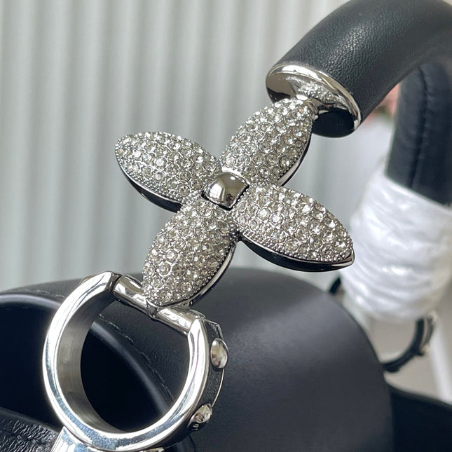 CAPUCINES EAST-WEST MINI 22 IN BLACK SHEEPSKIN CRYSTAL AND SILVER HARDWARE