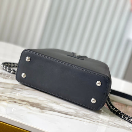 CAPUCINES EAST-WEST MINI 22 IN BLACK SHEEPSKIN CRYSTAL AND SILVER HARDWARE