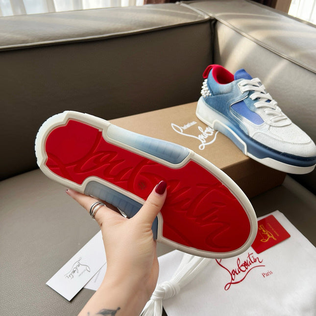 ASTROLOUBI SNEAKER IN BLUE AND WHITE DENIM SILVER SPIKES