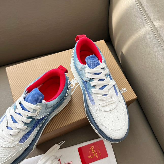 ASTROLOUBI SNEAKER IN BLUE AND WHITE DENIM SILVER SPIKES