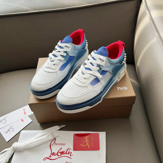 ASTROLOUBI SNEAKER IN BLUE AND WHITE DENIM SILVER SPIKES