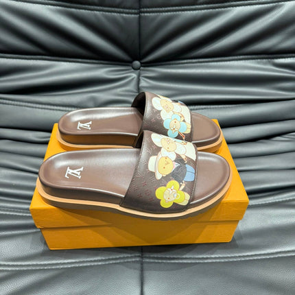 LV SLIPPERS IN CHOCOLATE BROWN MONOGRAM CALFSKIN