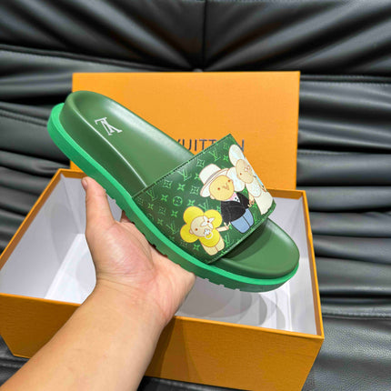 LV SLIPPERS IN SEA GREEN MONOGRAM CALFSKIN
